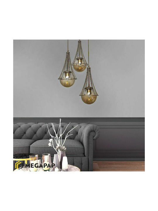 Megapap Jahanvi Pendant Light Three-Light for Socket E27 Gold