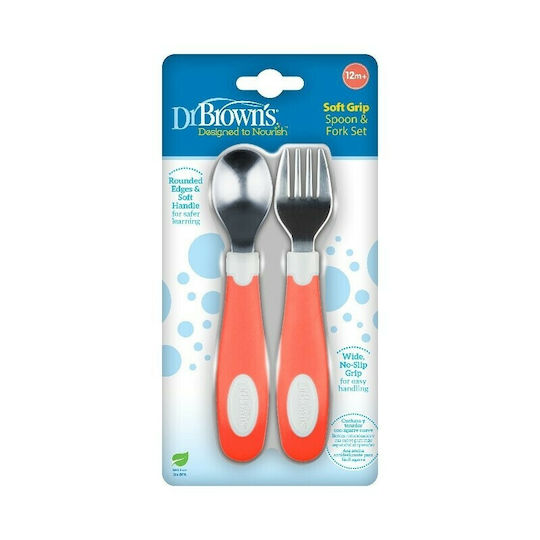 Dr. Brown's Baby Set with Fork made of Metal for 12+ months Coral 2pcs
