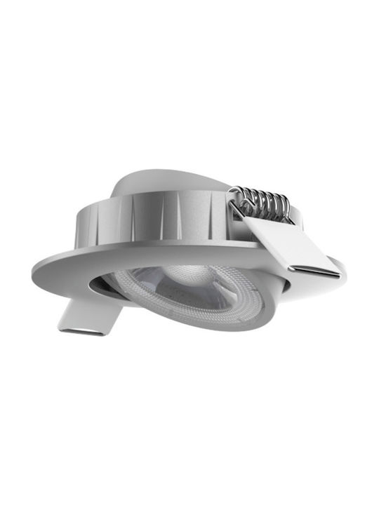 Elvhx Rund Metallisch Einbau Spot mit integriertem LED und Natürliches Weißes Licht Silber 8x8cm. 1Stück
