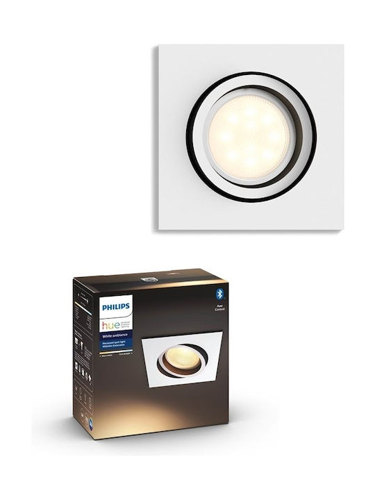 Philips Milliskin Τετράγωνο Μεταλλικό Χωνευτό Σποτ με Ενσωματωμένο LED και Ψυχρό Λευκό Φως 9x9εκ.