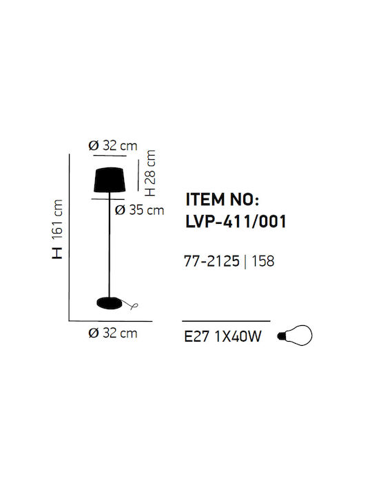 Home Lighting Dora Φωτιστικό Δαπέδου Υ161xΜ35εκ. με Ντουί για Λαμπτήρα E27 Μαύρο