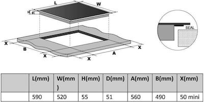 Morris Autonomous Cooktop with Ceramic Burners 59x52cm