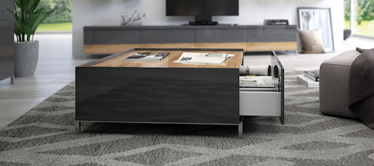 Quadratisches Zentral Kaffeetisch Agate Holz mit Schubladen Beige M90xT90xH37cm