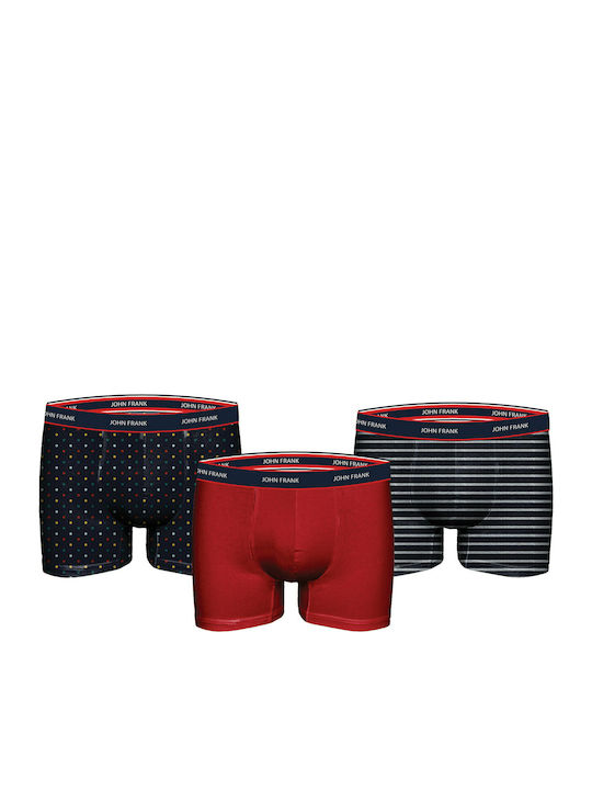 John Frank Men's Boxers Navy / Red with Patterns 3Pack