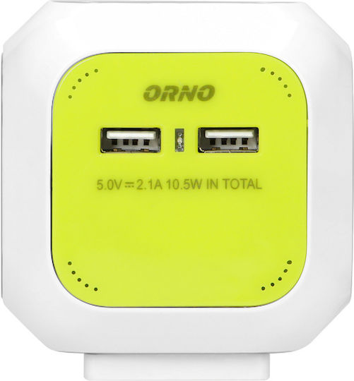 Orno PowerCube mit Überspannungsschutz 4 Positionen mit 2 USB-A und Kabel 1.4m Grün