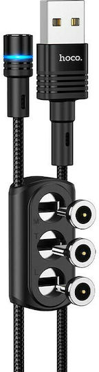 Hoco Braided / Magnetic USB to Lightning / Type-C / micro USB Cable Μαύρο 1.2m (Sunway U98)