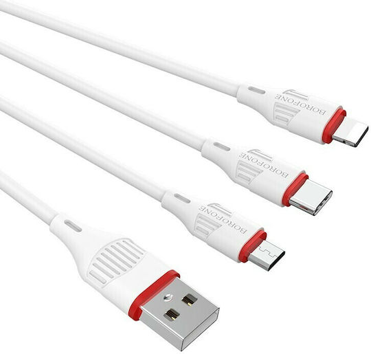 Borofone BX17 Enjoy Regular USB to Lightning / Type-C / micro USB 1m Cable White