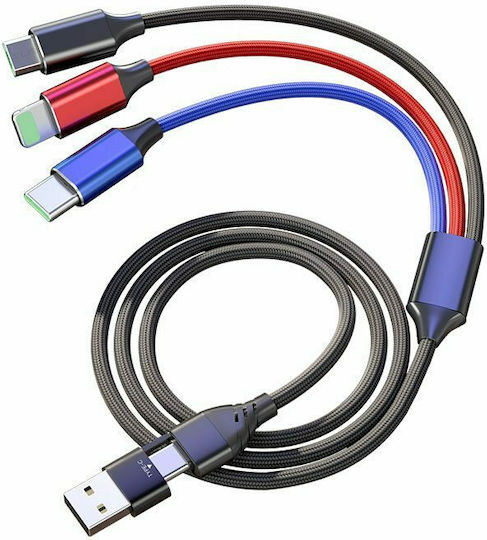 Redled Geflochten USB zu Blitzschlag / Typ-C,TC-TC / Micro-USB Kabel Schwarz 1.5m (27918)