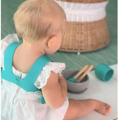 Minikoioi Simple Bib Silicone with Button & Pocket Green