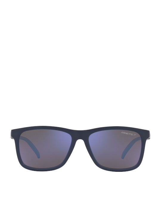 Dude Male Sunglasses with Blue Horn-Rimmed Frame and Grey Polarized Mirror Lens