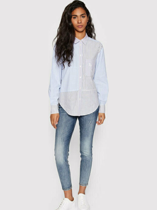 Women's Striped Long Sleeve Shirt Light Blue