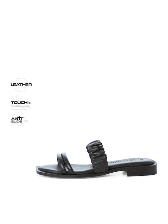Leather Women's Flat Sandals in Black Color