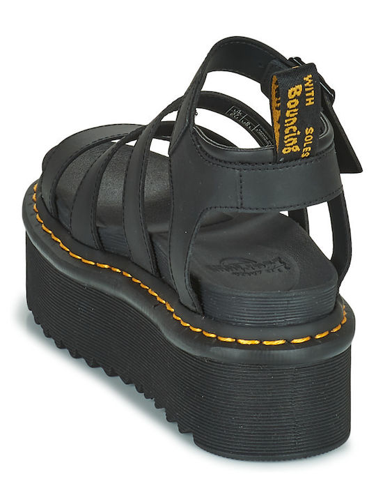 Blaire Quad Black Hydro Leather Women's Flat Sandals in Black Color