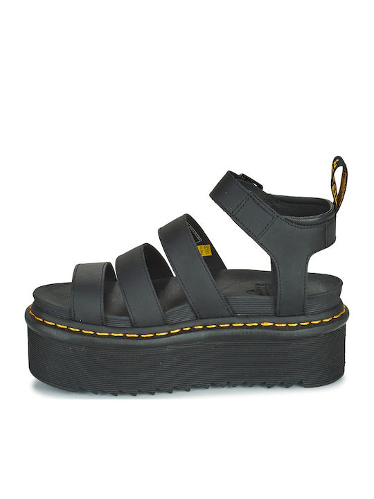 Blaire Quad Black Hydro Leather Women's Flat Sandals in Black Color