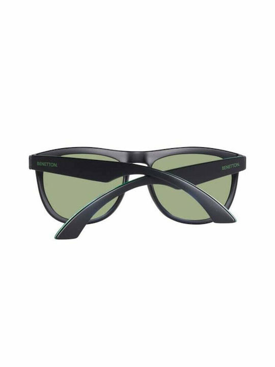 Benetton Men's Sunglasses with Black Acetate Frame and Green Mirrored Lenses