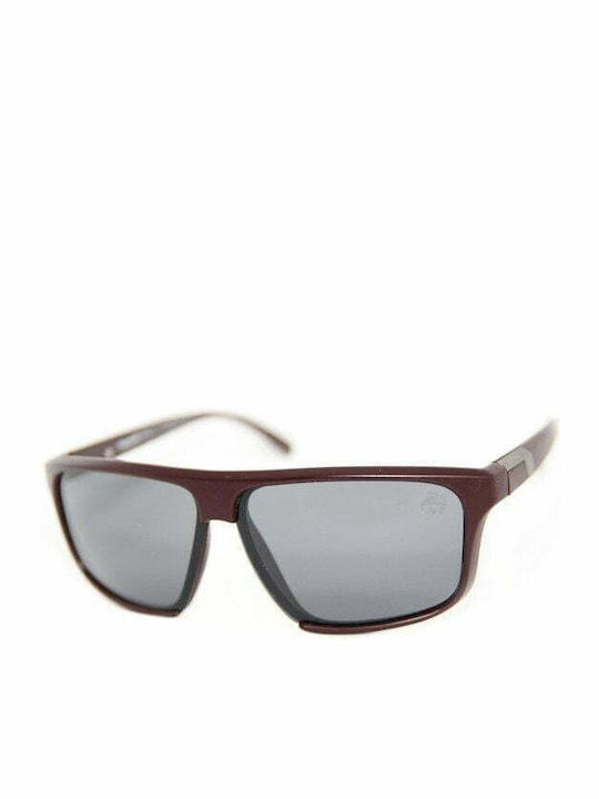 Timberland Men's Sunglasses with Burgundy Plastic Frame and Gray Polarized Lens TB9135-70D