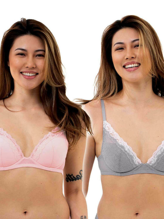 Bra with Light Padding Underwire Grey/Pink