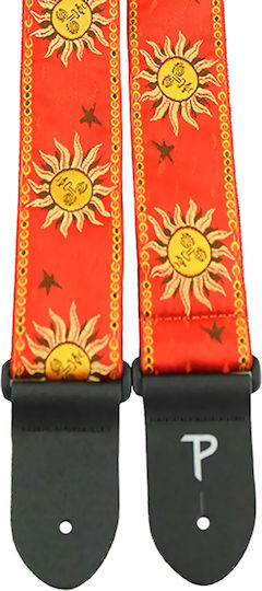Perri's Jacquard Design '' Yellow Suns on Red'' Каишка за Китара / Бас Червен