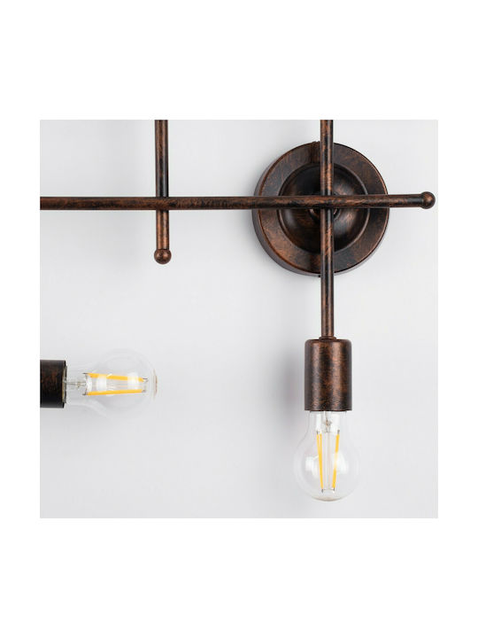 GloboStar Piping Vintage Lamp Wall with Socket E27 Copper 66x9.5x49cm