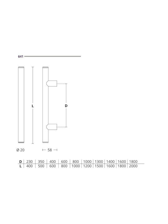 Front door handle Convex 641 Nickel Matt - stainless steel Overall length 500mm Single