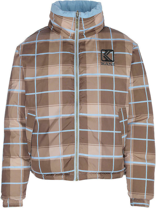 Retro Reversible Women's Short Puffer Jacket Double Sided for Winter Light Blue