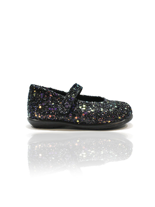 Leather anatomical children's ballet flats in black glitter color