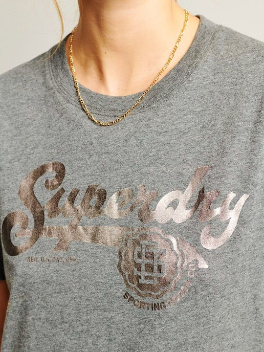 Superdry Ovin Vintage Script Style Women's T-shirt Rich Charcoal Marl
