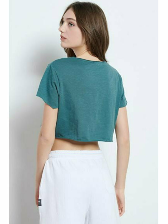 BodyTalk Crop Top Sportiv pentru Femei cu Mâneci Scurte Verde