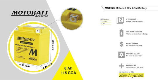 MotoBatt Baterie Motocicleta YTZ8V 115A cu Capacitatea 8Ah