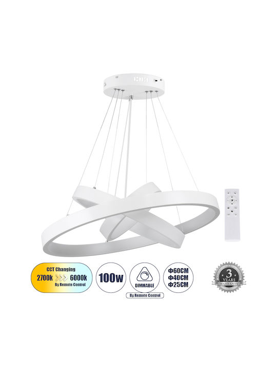 GloboStar Nemesis Trio Adjustable Pendant Light White LED with Warm to Cool White Light 66x66cm