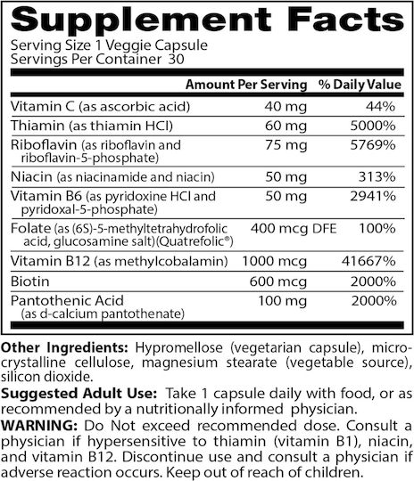 Doctor's Best Fully Active B Complex with Quatrefolic Βιταμίνη για Ενέργεια, Ενίσχυση του Ανοσοποιητικού & το Νευρικό Σύστημα 60 φυτικές κάψουλες