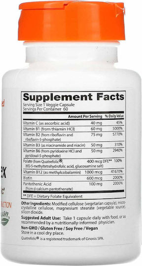 Doctor's Best Fully Active B Complex with Quatrefolic Βιταμίνη για Ενέργεια, Ενίσχυση του Ανοσοποιητικού & το Νευρικό Σύστημα 60 φυτικές κάψουλες