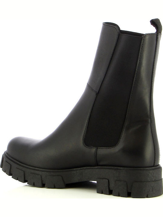 Leder Damen Chelsea Stiefeletten Schwarz