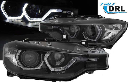 Sonar Front Lights Angel Eyes BMW Series 3 F30 / F31 3D Black 2011-2015 Set of 2 Pieces