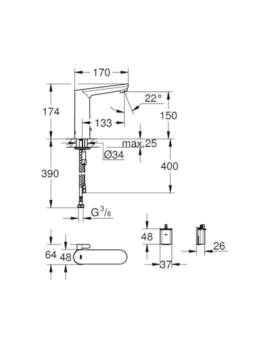 Grohe Eurosmart Cosmopolitan E Mischung Waschtischarmatur mit Fotocell-Sensor