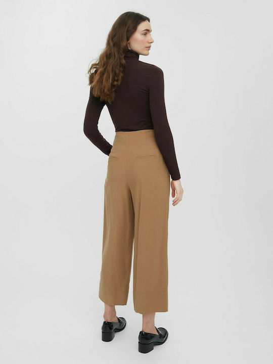 Vero Moda Women's High-waisted Fabric Trousers in Loose Fit Tabac Brownc Brown