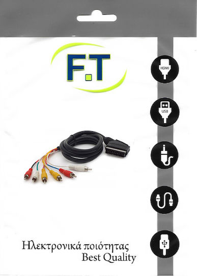 Cable Scart male - Component male / Composite male 1.3m Black