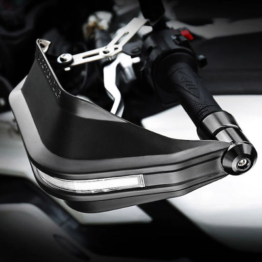 Motowolf Motorcycle Protective Hand Guards με Ενσωματωμένο Λευκό Φως & Φλας in Black Colour