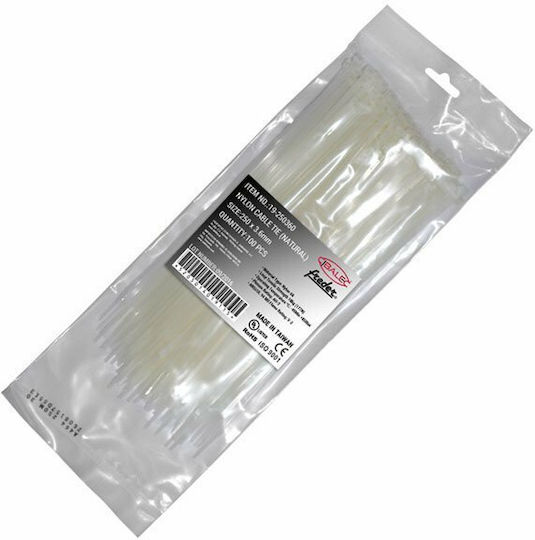 Adeleq Pack of 100pcs White Plastic Cable Ties 165x2.5mm 19-165250