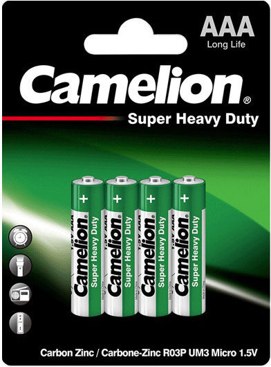 Camelion Super Heavy Duty Zinc AAA Batteries 1.5V 4 pack