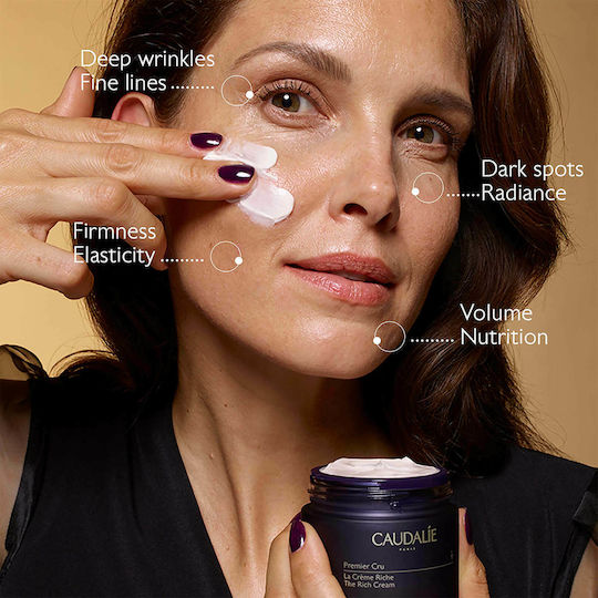 Caudalie Premier Cru La Creme Refill Rich 24ωρη Κρέμα Προσώπου για Ενυδάτωση, Αντιγήρανση & Σύσφιξη με Υαλουρονικό Οξύ & Ceramides 50ml