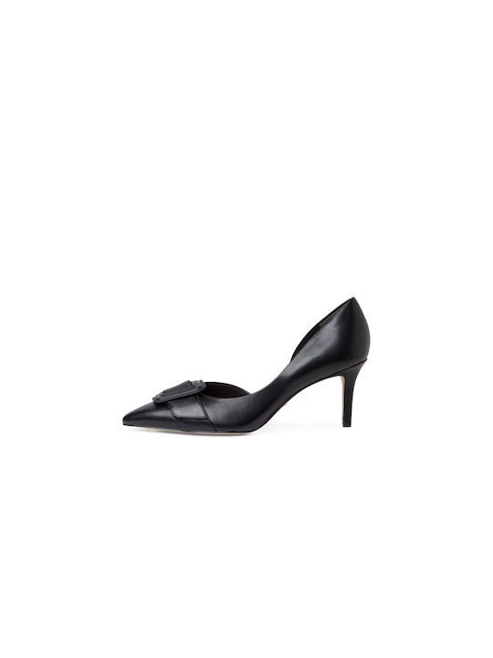 Leather Heel with Thin Medium Heel Black 1-22409-28 001
