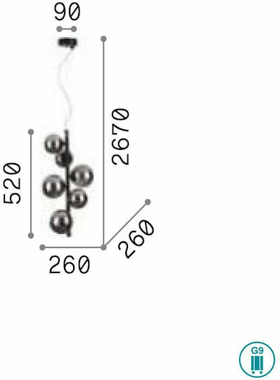 Ideal Lux Perlage Sp6 Pendant Light Gold for 6 Bulbs G9 26x252cm