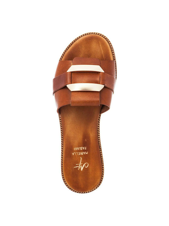 Mariella Fabiani Leather Women's Flat Sandals in Tabac Brown Color