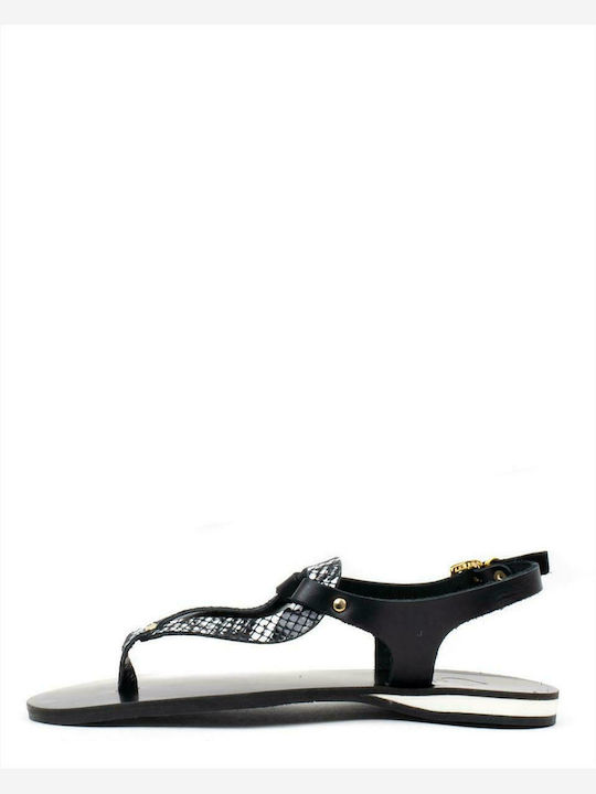 Mourtzi Leather Women's Flat Sandals in Black Color