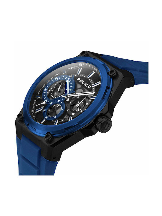 Police Salkantay Watch Chronograph Battery with Blue Rubber Strap