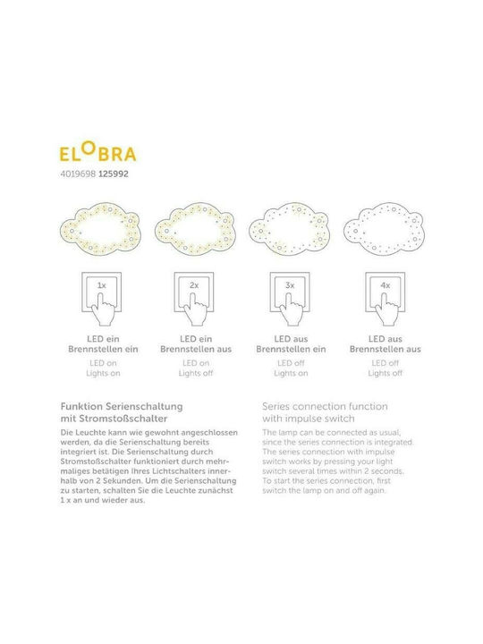 Elobra Kids Wooden Chandelier Mount Ceiling Light E14 Cloud White 40W