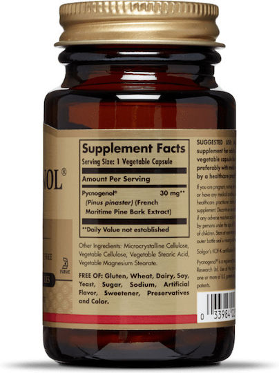 Solgar Pycnogenol 30mg Special Food Supplement 30 Vegetable Capsules