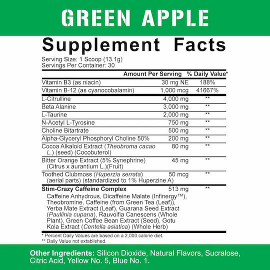 Rich Piana 5% Nutrition 5150 Stim Crazy Pre Workout 372gr Green Apple