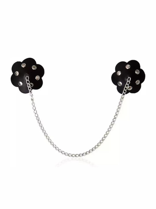 Fetish Addict Self-Adhesive Flower Shaped Nipple Cover With Chain Capace de sfârcuri Black
